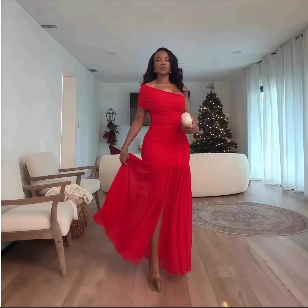 Nové dámské šaty bez ramínek s rozparkem Jedinečný design na jedno rameno