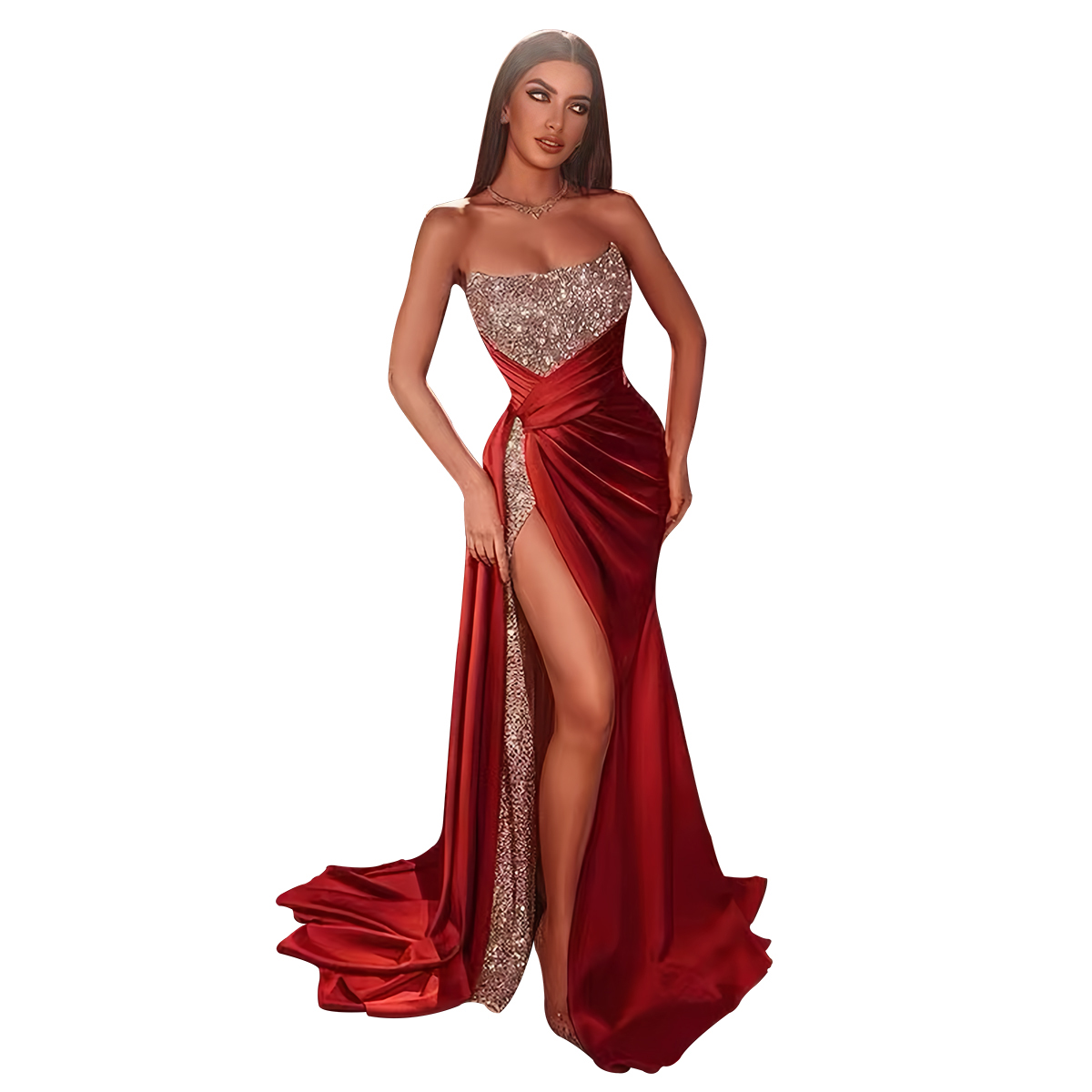 Sexy šaty s rozparkami a flitrami, odhalené ramená